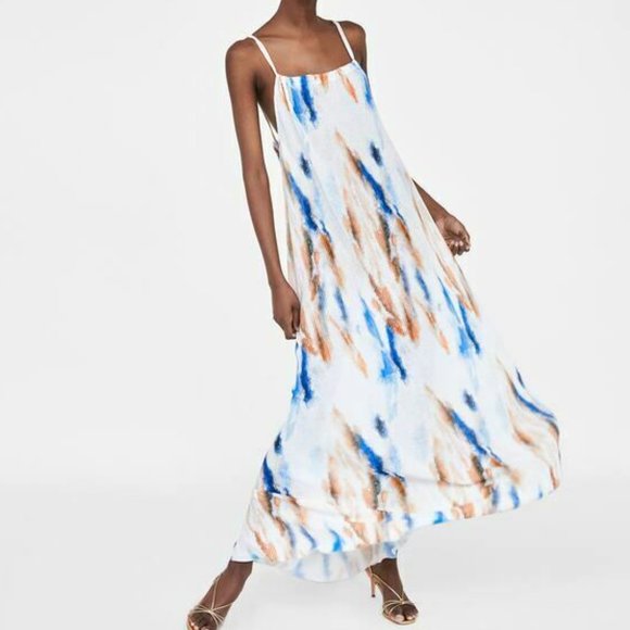 Zara Dresses & Skirts - Zara Boho Pleated Tie Dye Printed Maxi Long Dress